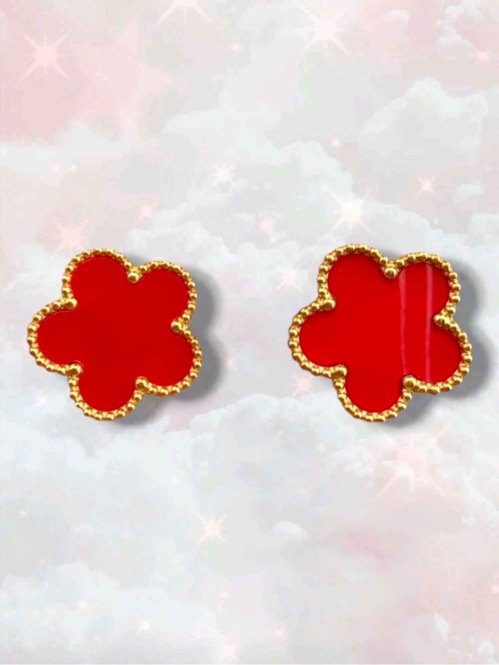One motif Red Flower Stud Earrings | Classic Elegant Style